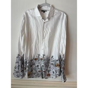 Murano Slim Fit Floral Printed Long Sleeve Button Down Dress Shirt Mens Large